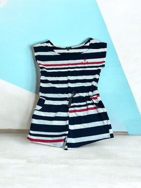 5th & Love Navy, White & Red Striped Nautical Jumpsuit Romper Size Large NWOT